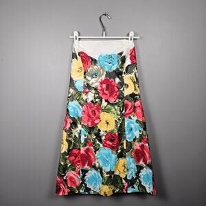 Ann Taylor LOFT Strapless Floral Dress Size 6 Fit Flare Cotton Lined Boned Zip